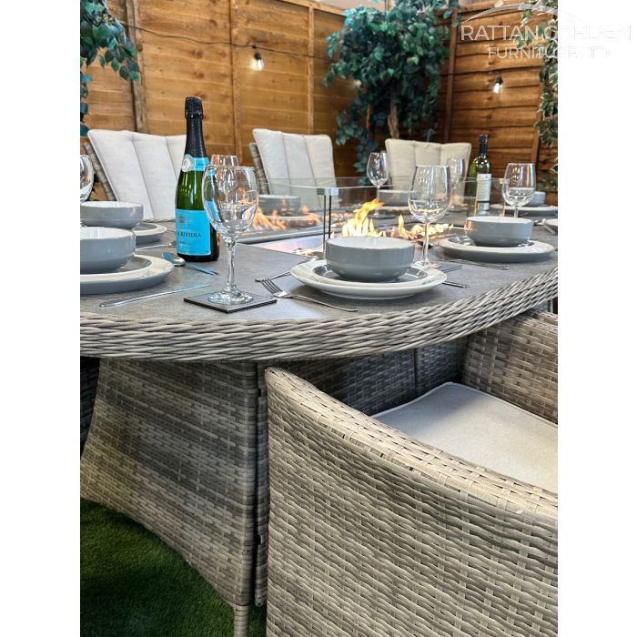 Rattan Champagne Atlanta 230cm Oval 8 Seater Fire Pit Set