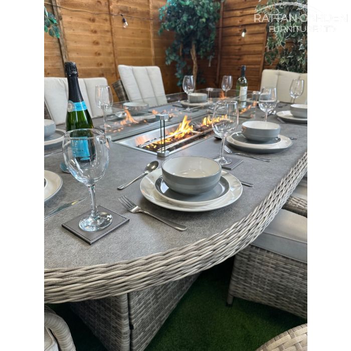 Rattan Champagne Tokyo 230cm Oval 8 Seater Fire Pit Set