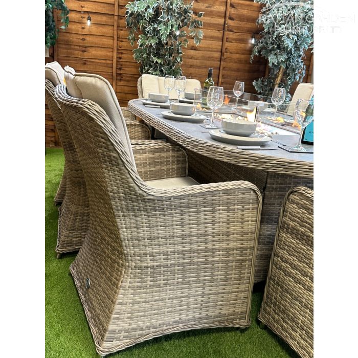 Rattan Champagne Vienna 230cm Oval 8 Seater Fire Pit Set