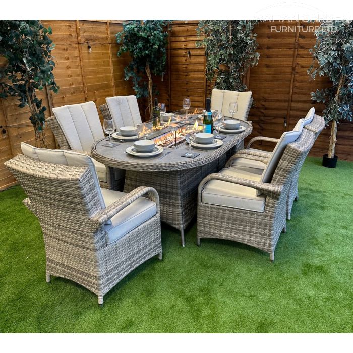 Rattan Champagne Tokyo 180cm Oval 6 Seater Fire Pit Set