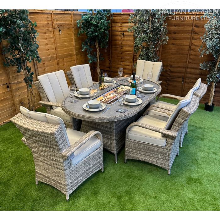 Rattan Champagne Tokyo 180cm Oval 6 Seater Fire Pit Set