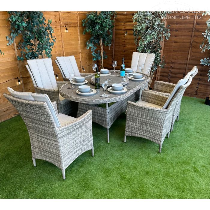 Rattan Champagne Atlanta 180cm Oval 6 Seater Dining Set