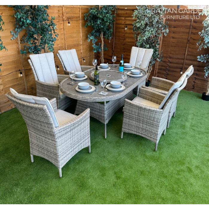 Rattan Champagne Atlanta 180cm Oval 6 Seater Dining Set