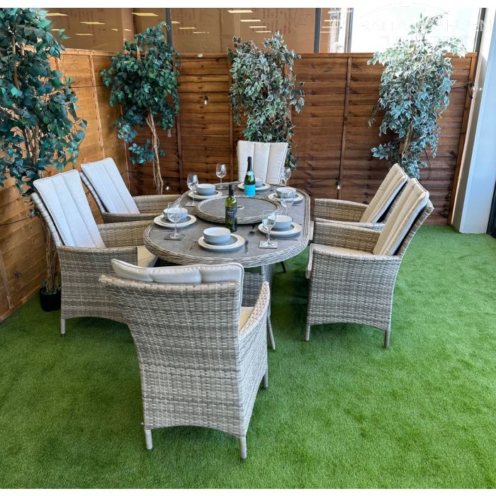 Rattan Champagne Atlanta 180cm Oval 6 Seater Dining Set