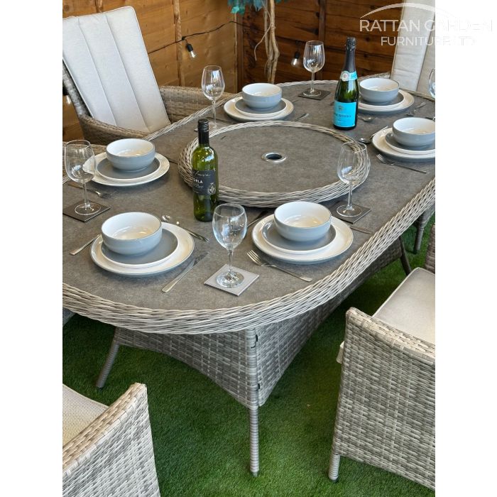 Rattan Champagne Atlanta 180cm Oval 6 Seater Dining Set