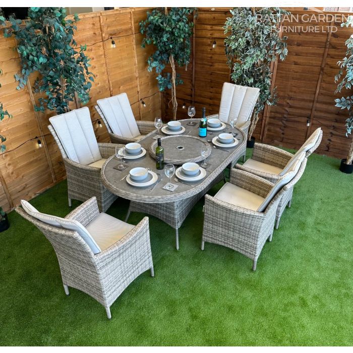 Rattan Champagne Atlanta 180cm Oval 6 Seater Dining Set