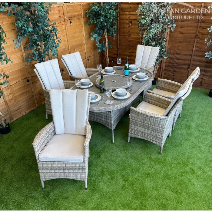 Rattan Champagne Atlanta 180cm Oval 6 Seater Dining Set