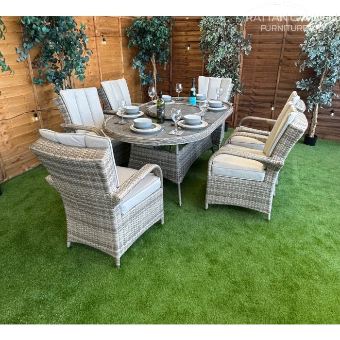 Rattan Champagne Tokyo 180cm Oval 6 Seater Dining Set