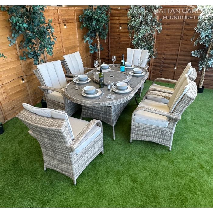 Rattan Champagne Tokyo 180cm Oval 6 Seater Dining Set