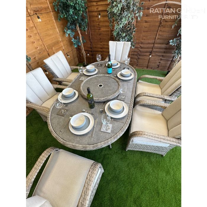 Rattan Champagne Tokyo 180cm Oval 6 Seater Dining Set