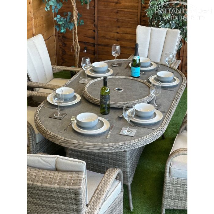 Rattan Champagne Tokyo 180cm Oval 6 Seater Dining Set