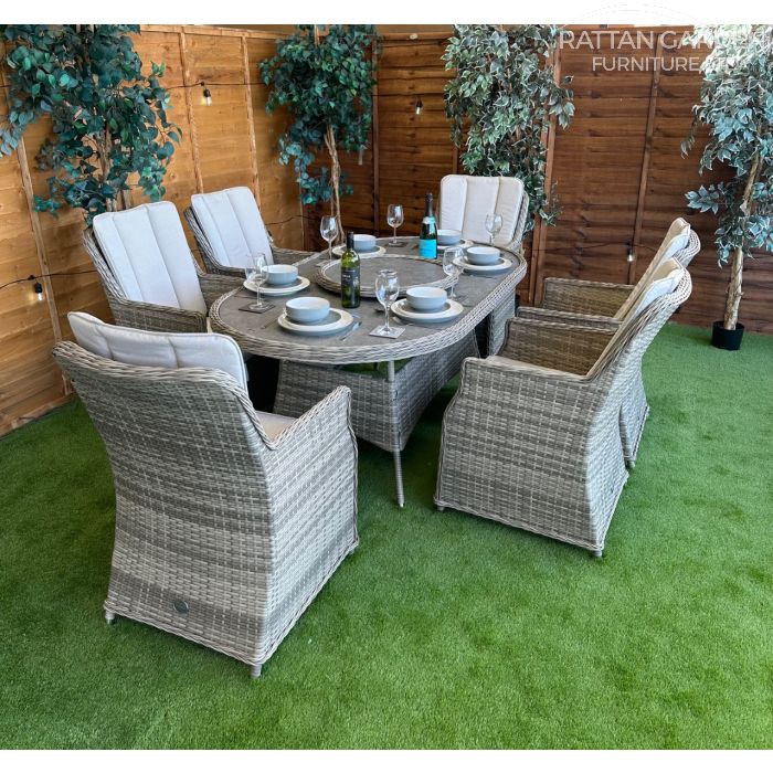 Rattan Champagne Paris 180cm Oval 6 Seater Dining Set