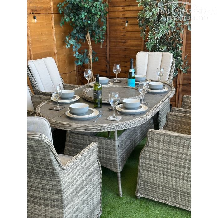 Rattan Champagne Paris 180cm Oval 6 Seater Dining Set