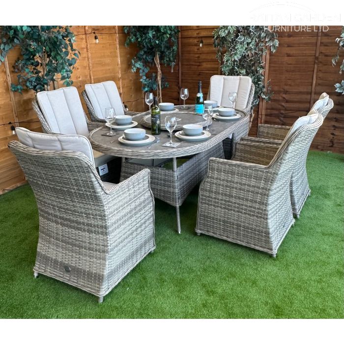 Rattan Champagne Paris 180cm Oval 6 Seater Dining Set