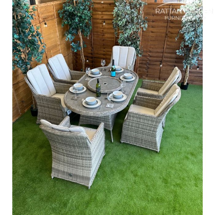 Rattan Champagne Paris 180cm Oval 6 Seater Dining Set