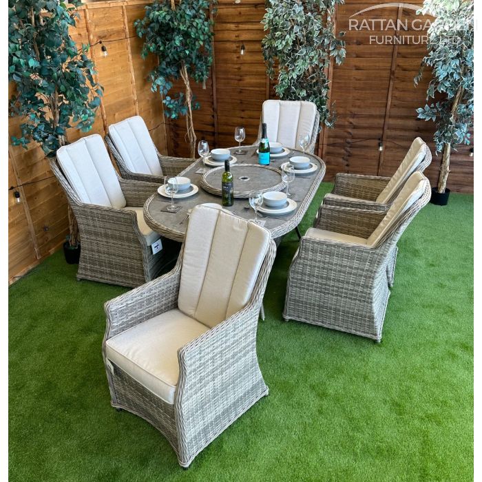 Rattan Champagne Paris 180cm Oval 6 Seater Dining Set