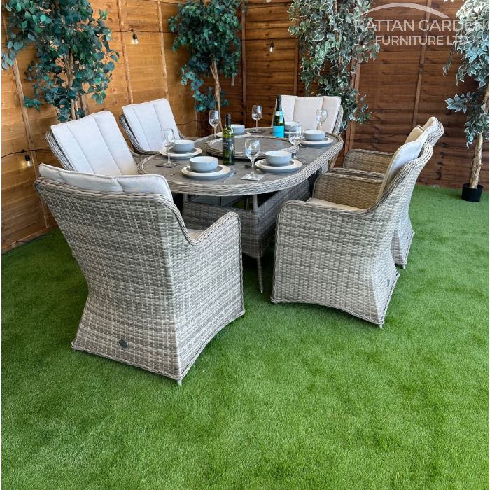 Rattan Champagne Vienna 180cm Oval 6 Seater Dining Set