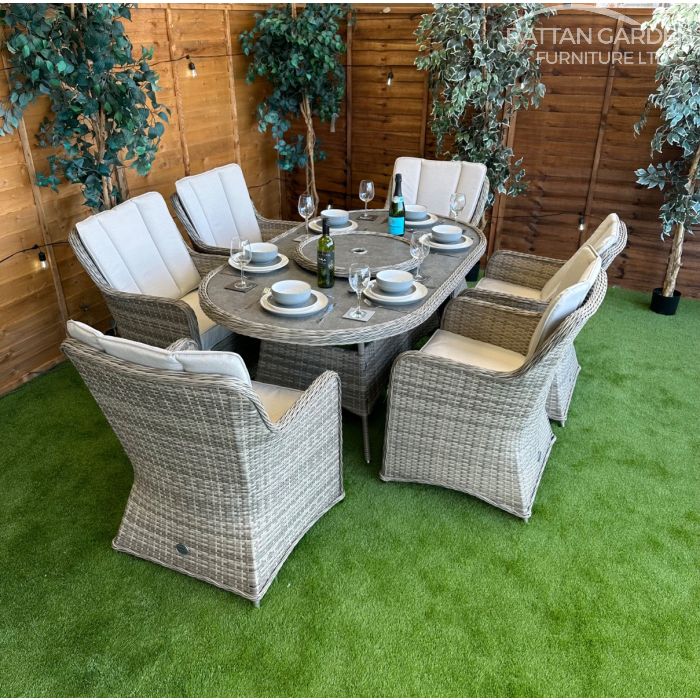 Rattan Champagne Vienna 180cm Oval 6 Seater Dining Set