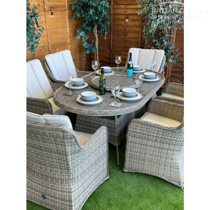 Rattan Champagne Vienna 180cm Oval 6 Seater Dining Set