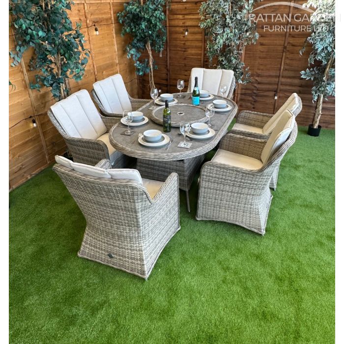 Rattan Champagne Vienna 180cm Oval 6 Seater Dining Set
