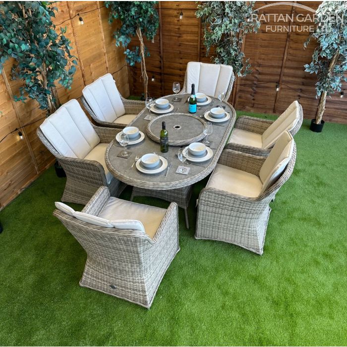 Rattan Champagne Vienna 180cm Oval 6 Seater Dining Set