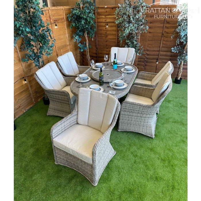 Rattan Champagne Vienna 180cm Oval 6 Seater Dining Set