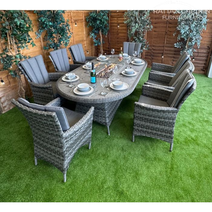 Rattan Serena Atlanta 230cm Oval 8 Seater Fire Pit Set