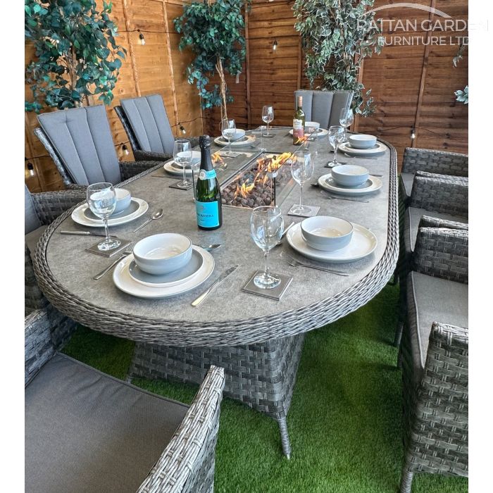 Rattan Serena Atlanta 230cm Oval 8 Seater Fire Pit Set