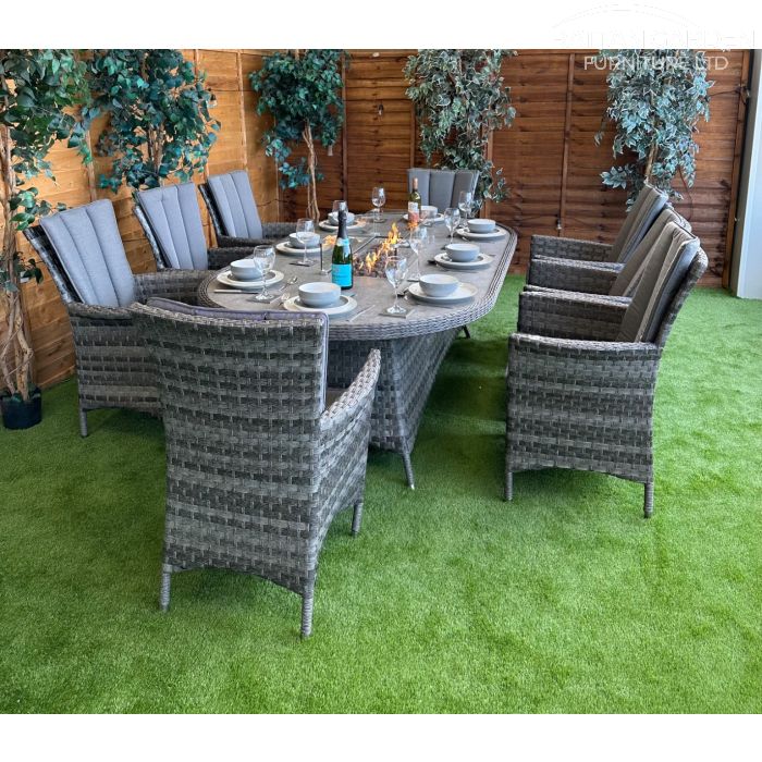Rattan Serena Atlanta 230cm Oval 8 Seater Fire Pit Set