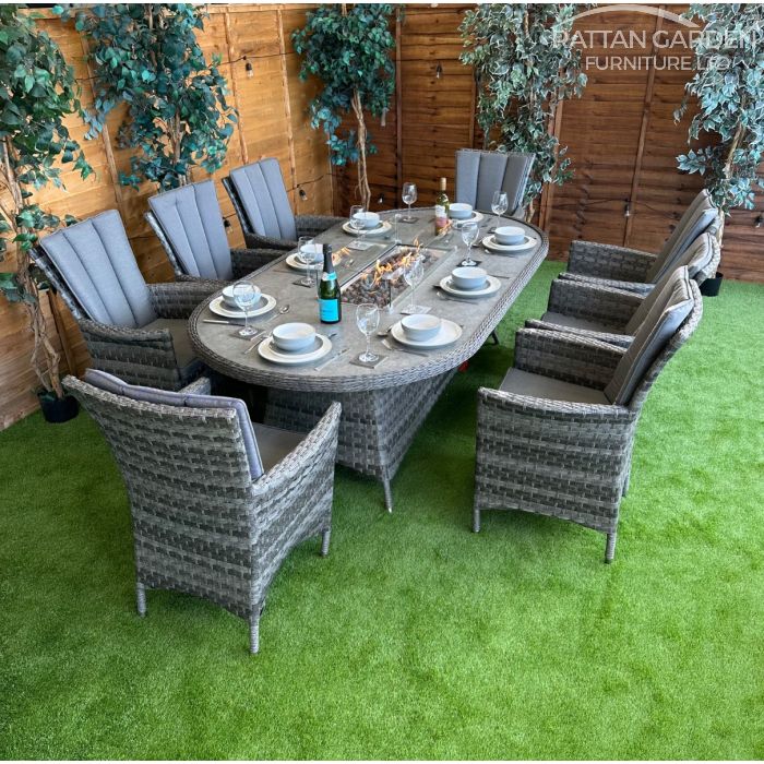 Rattan Serena Atlanta 230cm Oval 8 Seater Fire Pit Set