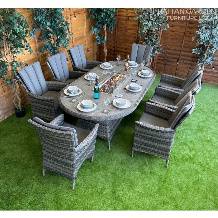 Rattan Serena Atlanta 230cm Oval 8 Seater Fire Pit Set