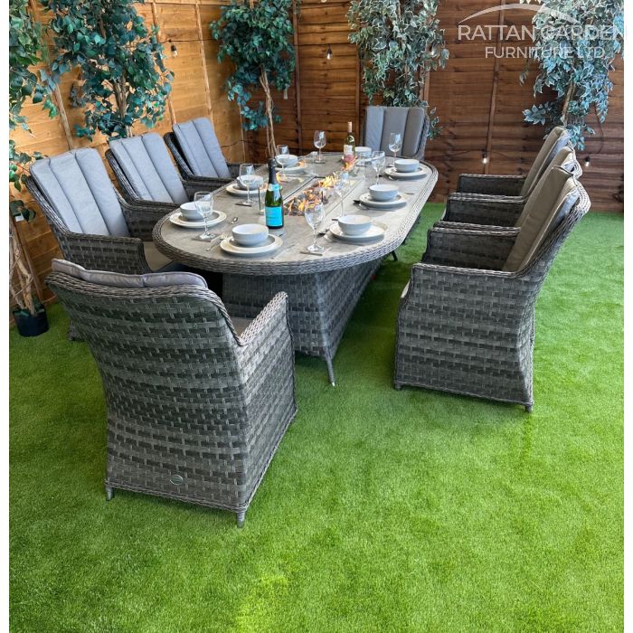 Rattan Serena Paris 230cm Oval 8 Seater Fire Pit Set