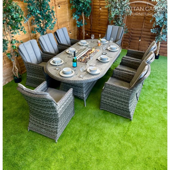 Rattan Serena Paris 230cm Oval 8 Seater Fire Pit Set