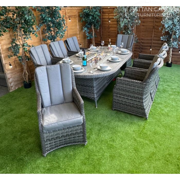Rattan Serena Paris 230cm Oval 8 Seater Fire Pit Set