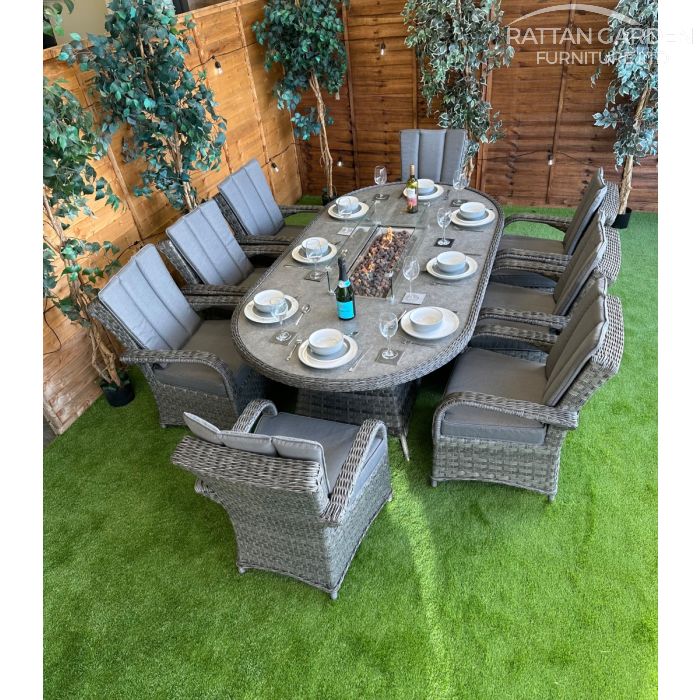 Rattan Serena Tokyo 230cm Oval 8 Seater Fire Pit Set