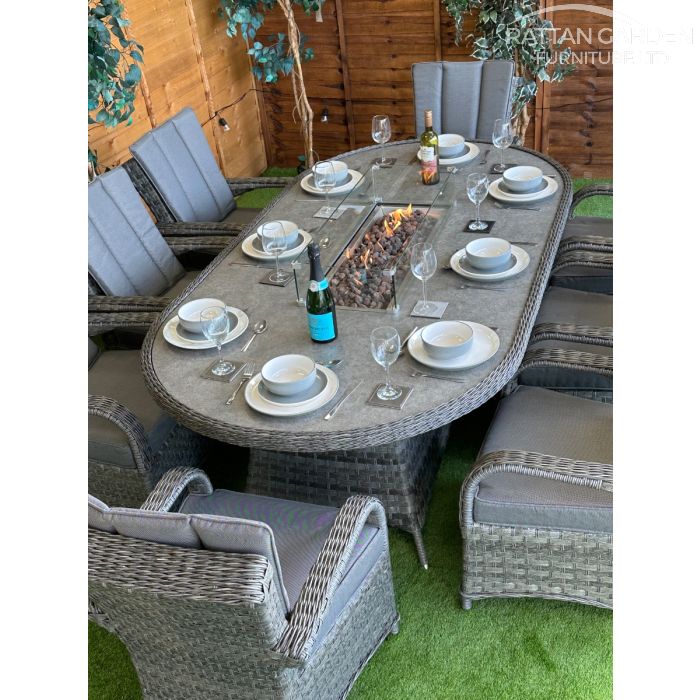 Rattan Serena Tokyo 230cm Oval 8 Seater Fire Pit Set