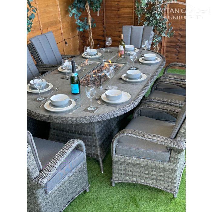 Rattan Serena Tokyo 230cm Oval 8 Seater Fire Pit Set