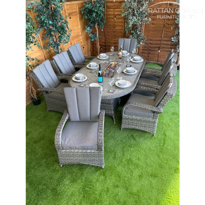 Rattan Serena Tokyo 230cm Oval 8 Seater Fire Pit Set