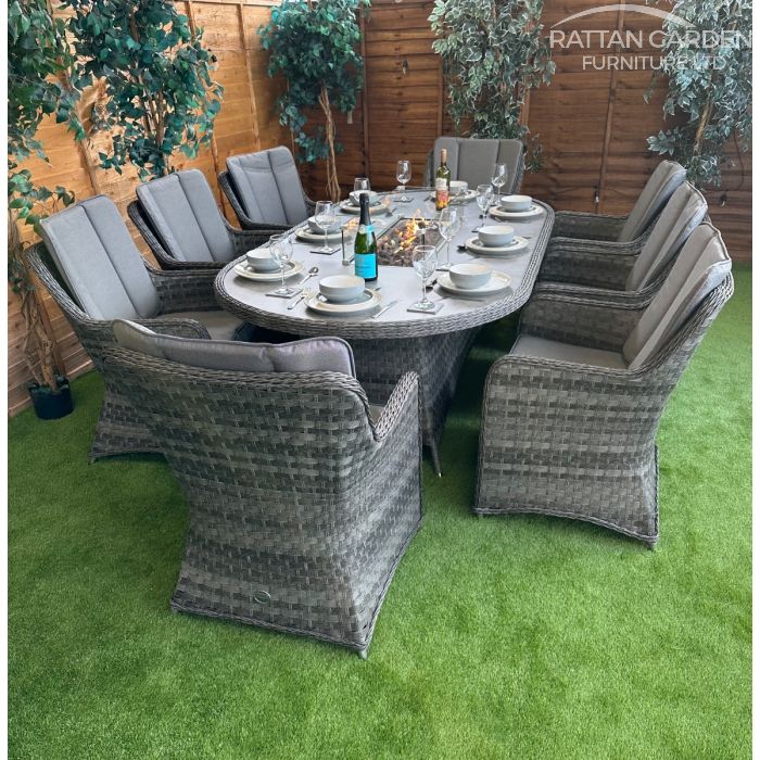 Rattan Serena Vienna 230cm Oval 8 Seater Fire Pit Set