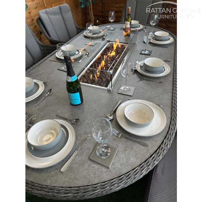 Rattan Serena Vienna 230cm Oval 8 Seater Fire Pit Set