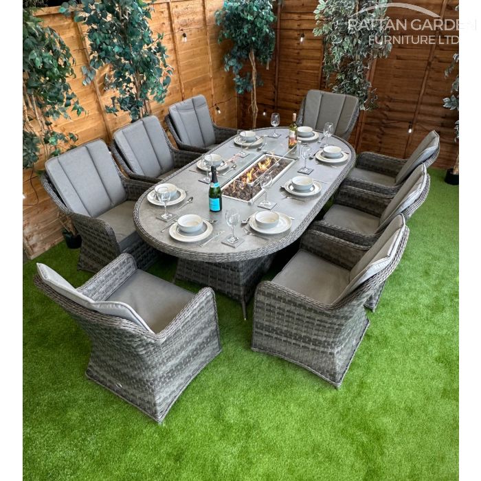 Rattan Serena Vienna 230cm Oval 8 Seater Fire Pit Set