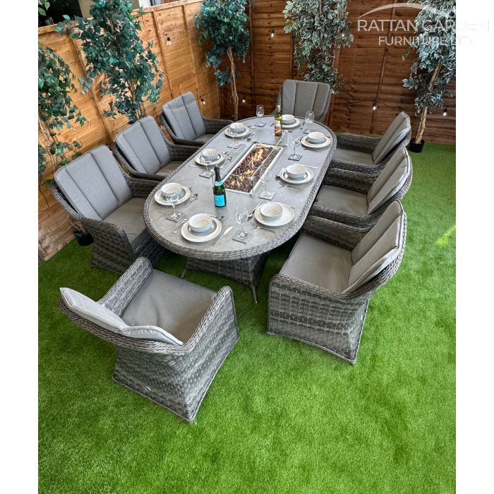 Rattan Serena Vienna 230cm Oval 8 Seater Fire Pit Set