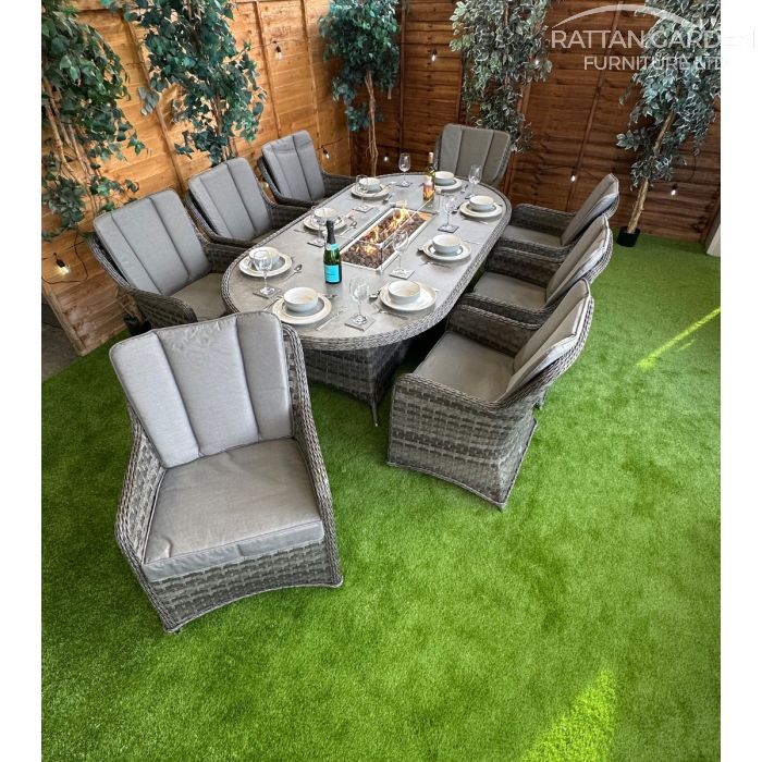 Rattan Serena Vienna 230cm Oval 8 Seater Fire Pit Set