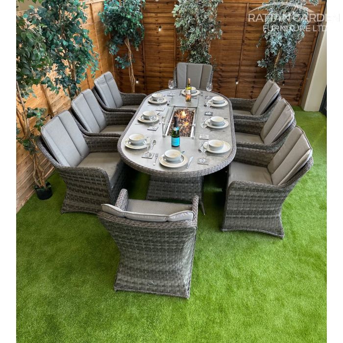 Rattan Serena Vienna 230cm Oval 8 Seater Fire Pit Set