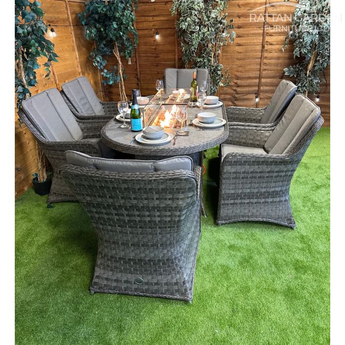 Rattan Serena Vienna 180cm Oval 6 Seater Fire Pit Set