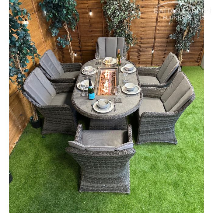Rattan Serena Vienna 180cm Oval 6 Seater Fire Pit Set