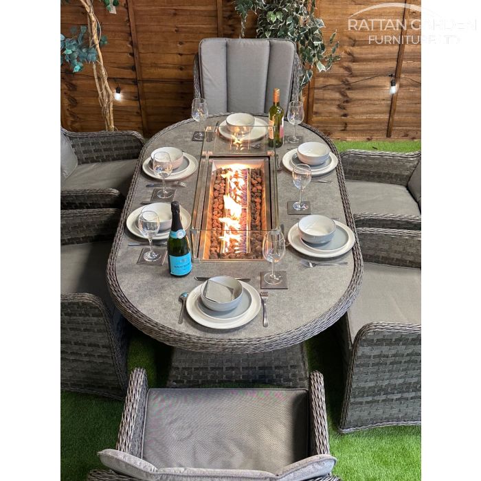 Rattan Serena Vienna 180cm Oval 6 Seater Fire Pit Set