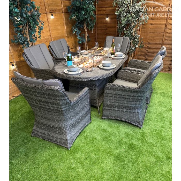 Rattan Serena Vienna 180cm Oval 6 Seater Fire Pit Set
