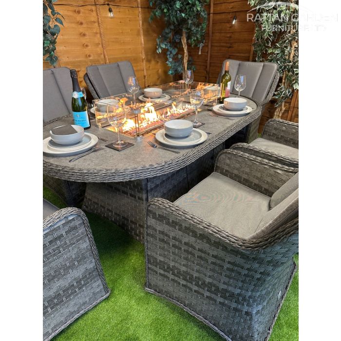 Rattan Serena Vienna 180cm Oval 6 Seater Fire Pit Set
