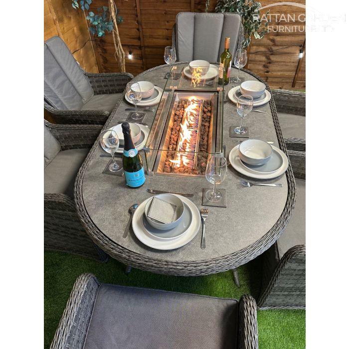 Rattan Serena Vienna 180cm Oval 6 Seater Fire Pit Set
